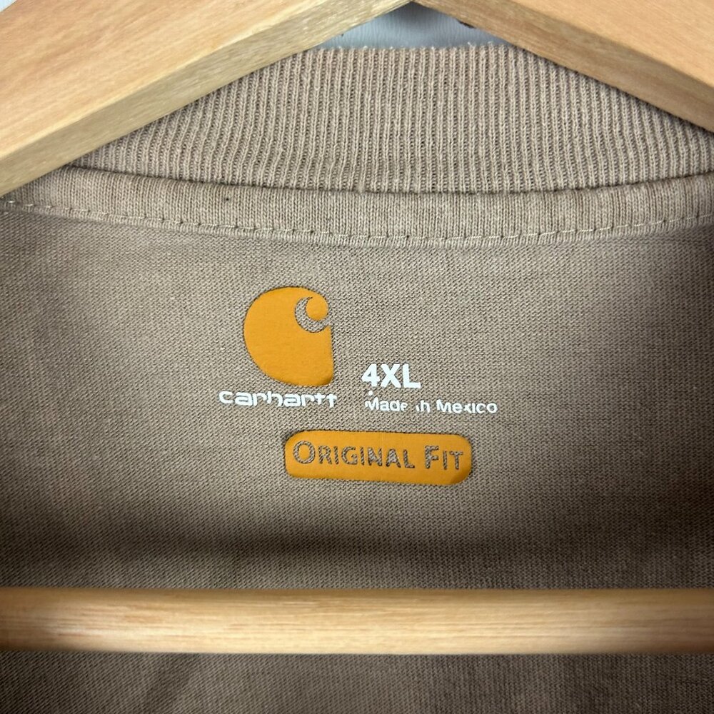 Carhartt Henley Long Sleeve T Shirt‎ Men 4XL Tan Brown Pocket Work Wear Dearborn - Picture 6 of 7